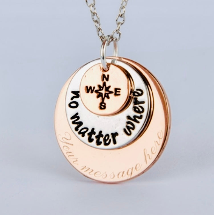 Layered Engraved Keepsake Pendant Custom Message Meaningful Gift Keepsake Necklace with Name Date Quote Symbol Message