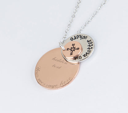 Layered Engraved Keepsake Pendant Custom Message Meaningful Gift Keepsake Necklace with Name Date Quote Symbol Message