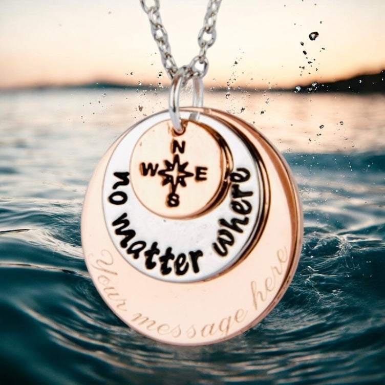 Layered Engraved Keepsake Pendant Custom Message Meaningful Gift Keepsake Necklace with Name Date Quote Symbol Message