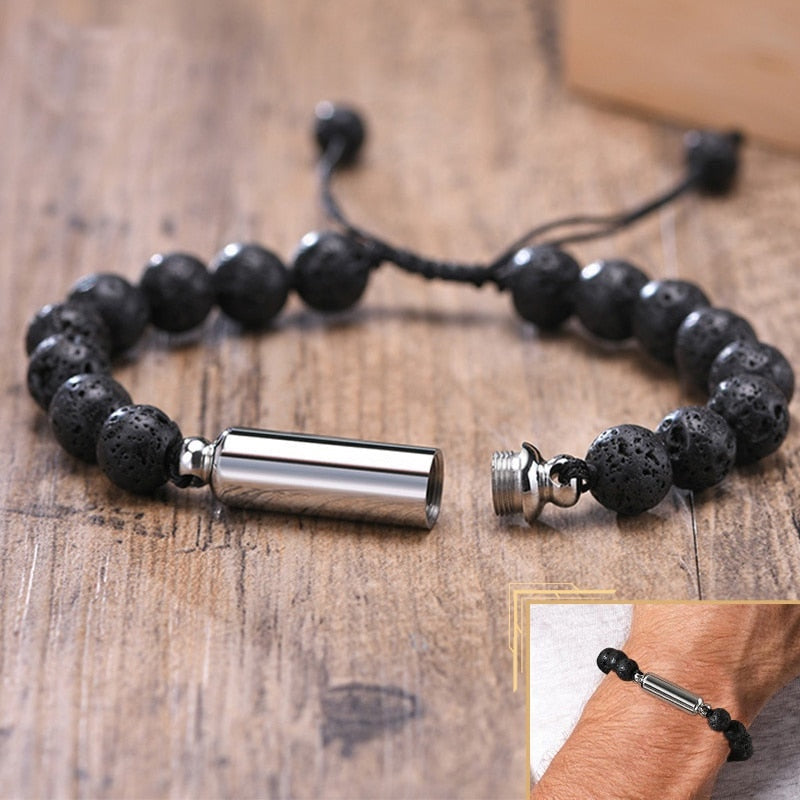 Lava Stone and Beads Urn Bracelets for Ashes, Hollow Tube Cremation Keepsake Memorial Jewelry for Men and Women