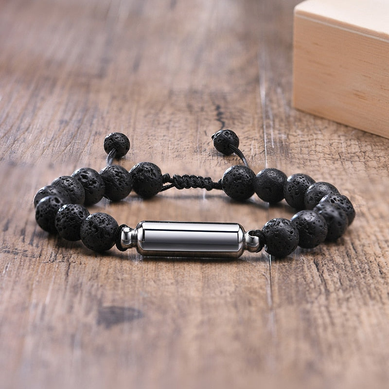 Lava Stone Beads Urn Bracelets for Ashes, Hollow Tube Cremation Keepsake,  Memorial Jewelry