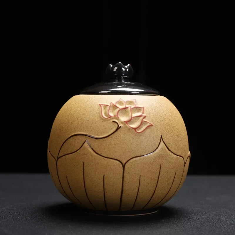 Ceramic Black and Gold Lotus Urn, Small Funeral Cremation Urn for Holding Ashes of Your Loved One Or Pet