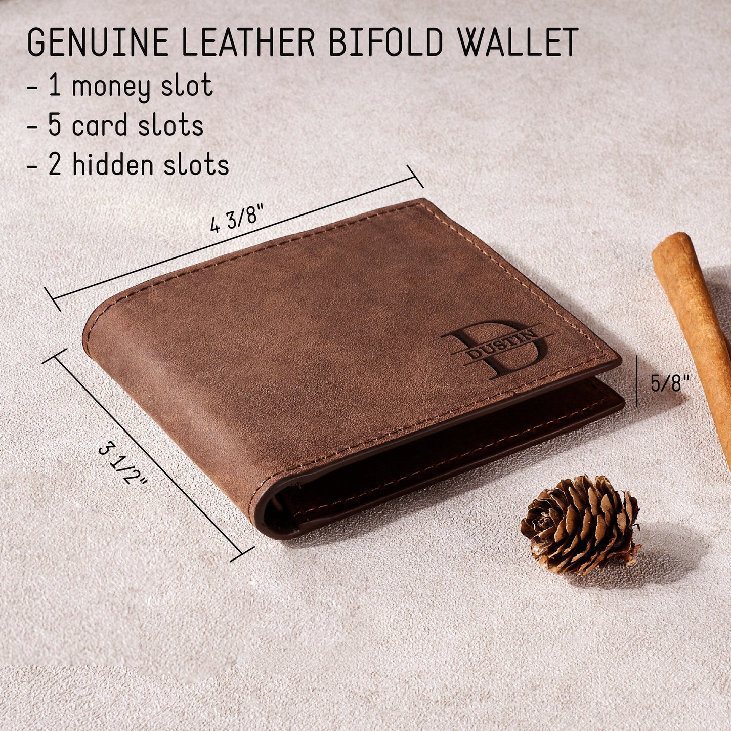 Personalized Genuine Leather Bifold Wallet, Boyfriend Valentine Gift