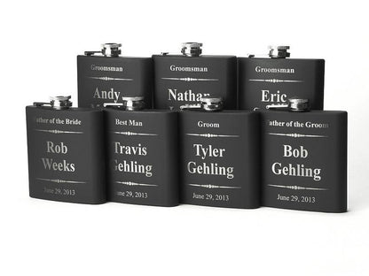 Personalized Groomsmen Gift, 7 Engraved Flasks, Groomsmen Flasks